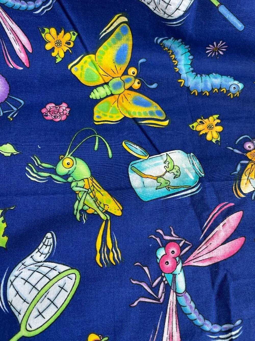 3y x 42” Vintage Insects Dragonflies Bugs Flowers Print Multicolor Cotton Fabric